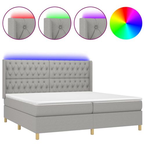 vidaXL Sommier tapissier matelas et LED Gris clair 200x200 cm Tissu