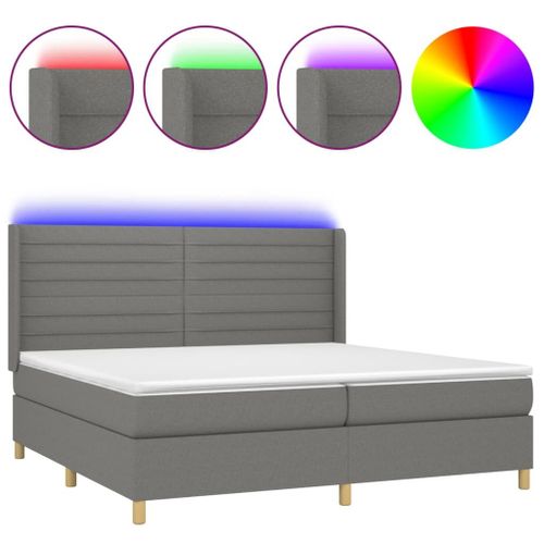 Vidaxl Sommier Tapissier Et Matelas Et Led Gris Foncé 200x200 Cm Tissu