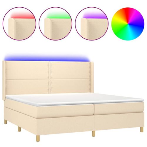 Vidaxl Sommier Tapissier Et Matelas Et Led Crème 200x200 Cm Tissu