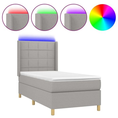 Vidaxl Sommier Tapissier Avec Matelas Et Led Gris Clair 80x200cm Tissu