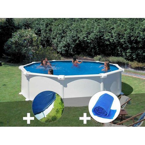 Kit piscine acier blanc Gré Atlantis ronde 3,70 x 1,32 m + Bâche hiver + Bâche à bulles