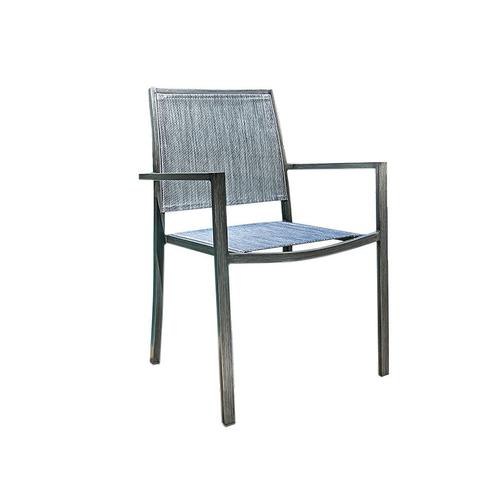 Lot De 4 Fauteuils De Jardin En Aluminium Et Textilène Empilable Aspect Teck Gris Santorin - Jardiline