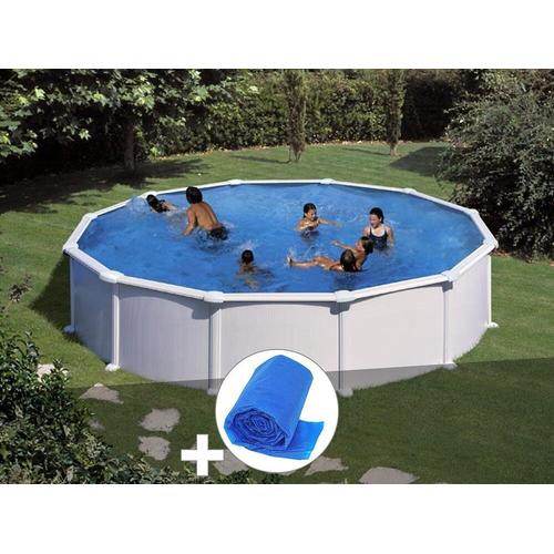 Kit piscine acier blanc Gré Atlantis ronde 5,70 x 1,32 m + Bâche à bulles