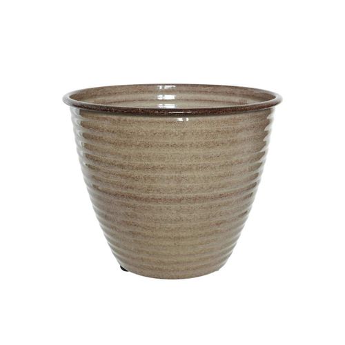Cache-Pot Rond En Acier Émaillé Taupe Amy - Ø 33 X 26 Cm - Jardideco