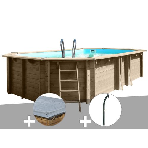 Kit piscine bois Gré Safran 6,20 x 3,95 x 1,36 m + Bâche hiver + Douche