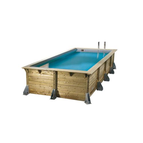 Piscine bois Azura 5,05 x 3,50 x 1,26 m - Liner beige + Kit margelles - Ubbink