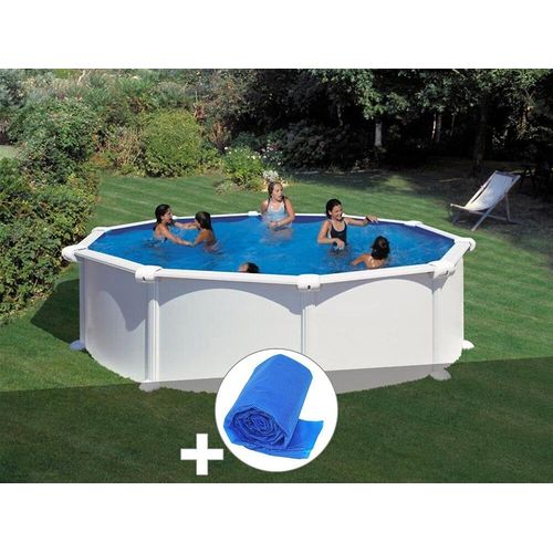 Kit piscine acier blanc Gré Atlantis ronde 4,80 x 1,32 m + Bâche à bulles