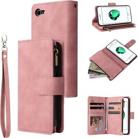 Coque Pour Iphone 7/Iphone 8/Iphone Se 2020, Pu Flip Case Fentes De Cartes Fonction Support, Fermeture - Rose