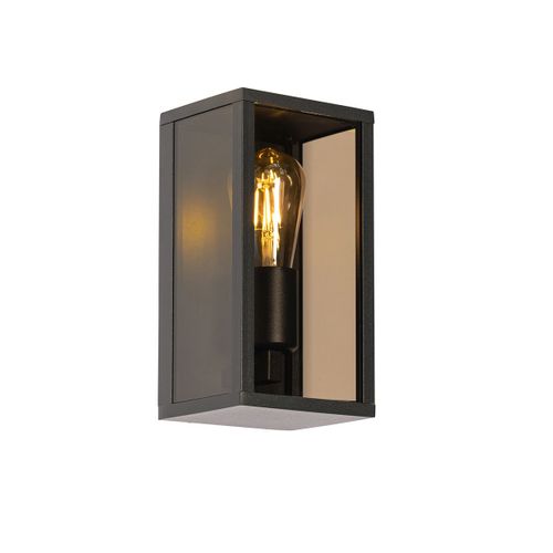 Qazqa Moderne Wandlamp Zwart Met Smoke Glas 26 Cm Ip44 - Charlois Aluminium /Verre Bronze,Noir Rectangulaire / Extérieur / Jardin / Luminaire / Lumiere / Éclairage E27 Max. 1 X 40 Watt