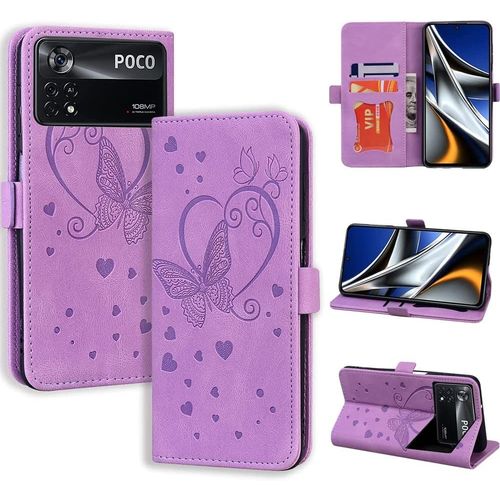 Coque Xiaomi Poco X4 Pro 5g Etui, Flip Case En Protecion Pour Xiaomi Poco X4 Pro (6,67''), Violet