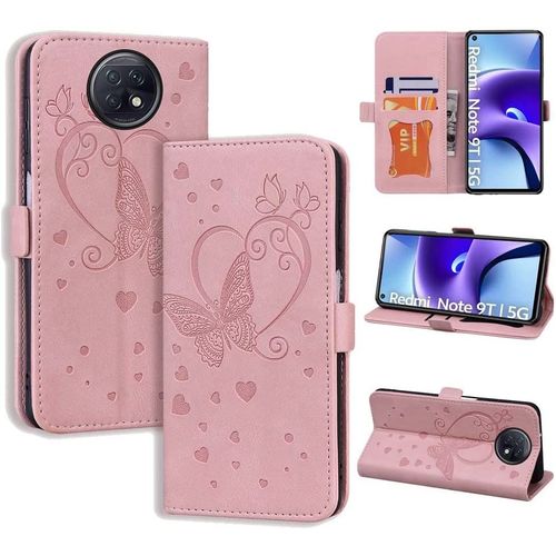 Coque Pour Xiaomi Redmi Note 9t, De Xiaomi Redmi 9t, Flip Case En Protecion Pour Xiaomi Redmi Note 9t 5g, Rose