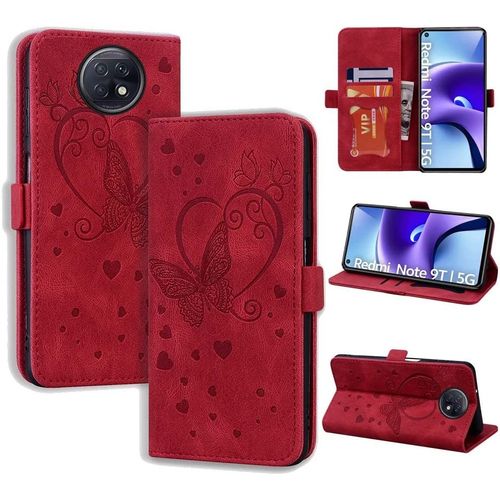 Coque Pour Xiaomi Redmi Note 9t, De Xiaomi Redmi 9t, Flip Case En Protecion Pour Xiaomi Redmi Note 9t 5g, Rouge