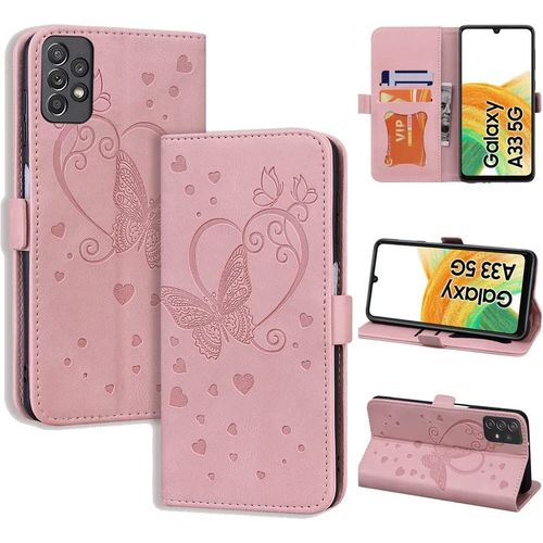 Coque Samsung Galaxy A33 5g, Samsung A33 5g, Flip Case En Protecion Pour Samsung Galaxy A33 5g (6,4""), Rose
