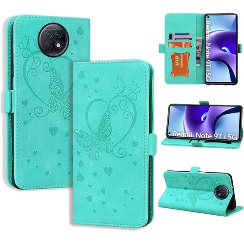 Coque Pour Xiaomi Redmi Note 9t, De Xiaomi Redmi 9t, Flip Case En Protecion Pour Xiaomi Redmi Note 9t 5g, Vert