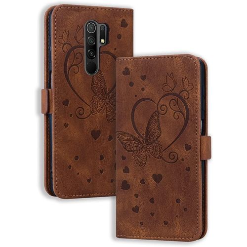 Coque Pour Xiaomi Redmi 9, De Xiaomi Redmi 9, Flip Case En Protecion Pour Redmi 9 6,53 Pouces, Brun