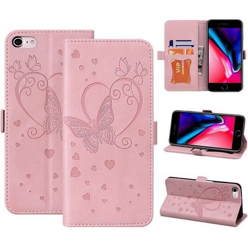 Coque Iphone Se 2022 5g, Coque Iphone Se 2020, Coque Iphone 8, Iphone 7, Flip Case Pour Iphone 7/8/Se 2/Se 3, Rose
