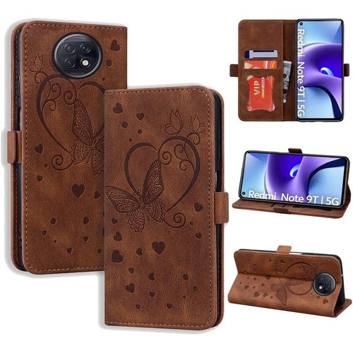 Coque Pour Xiaomi Redmi Note 9t, De Xiaomi Redmi 9t, Flip Case En Protecion Pour Xiaomi Redmi Note 9t 5g, Brun