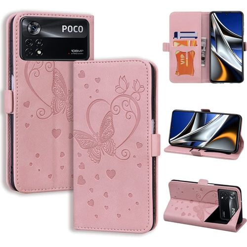Coque Xiaomi Poco X4 Pro 5g Etui, Flip Case En Protecion Pour Xiaomi Poco X4 Pro (6,67''), Rose