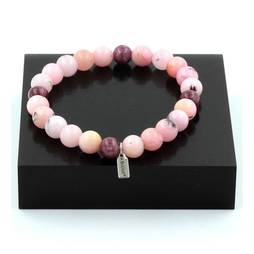 Bracelet Perles Opale Rose + Lépidolite 8 Mm. Fabriqué En France.