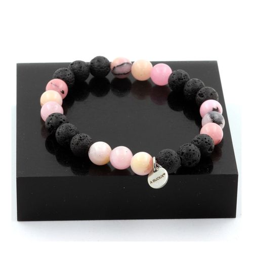 Bracelet Perles Opale Rose + Lave 8 Mm. Fabriqué En France.