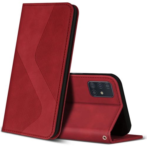 Coque Pour Samsung Galaxy A51, Premium De [Emplacements Cartes] [Magnetique], Clapet Folio Pour Samsung Galaxy A51 (Rouge)