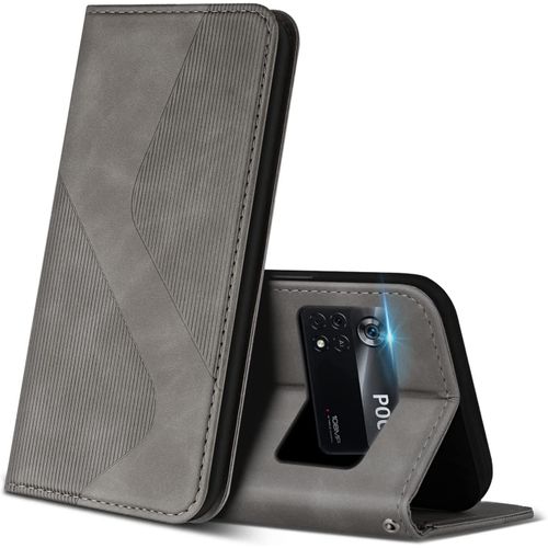 Coque Pour Xiaomi Poco X4 Pro 5g, Premium De [Emplacements Cartes] [Magnetique], Clapet Folio Pour Xiaomi Poco X4 Pro 5g (Gris)