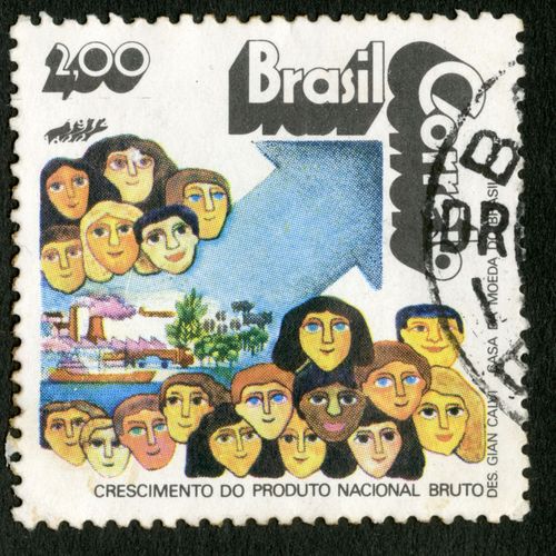 Timbre Oblitéré Brasil, Crescimento Do Produto Nacional Bruto, Correo, 2.00