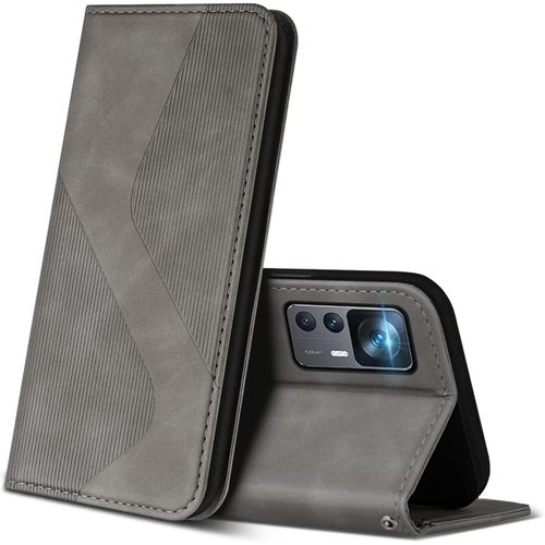 Coque Pour Xiaomi 12t / 12t Pro, Premium De [Emplacements Cartes] [Magnetique], Clapet Folio Pour Xiaomi 12t / 12t Pro (Gris)