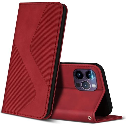 Coque Pour Iphone 14 Pro Max, Premium De [Emplacements Cartes] [Magnetique], Clapet Folio Pour Iphone 14 Pro Max (Rouge)