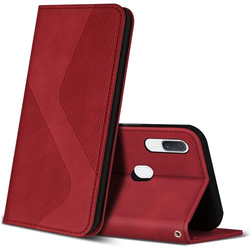 Coque Pour Samsung Galaxy A20e, Premium De [Emplacements Cartes] [Magnetique], Clapet Folio Pour Samsung Galaxy A20e (Rouge)