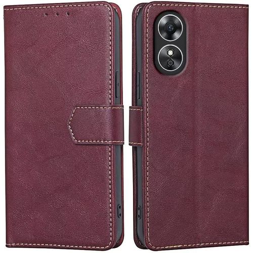Coque Pour Oppo A17 6.56"", Coque Premium Pu - Rouge
