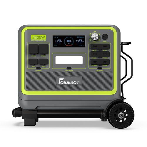 FOSSiBOT F2400 Générateur solaire de batterie de centrale électrique portable vert + Chariot pliable