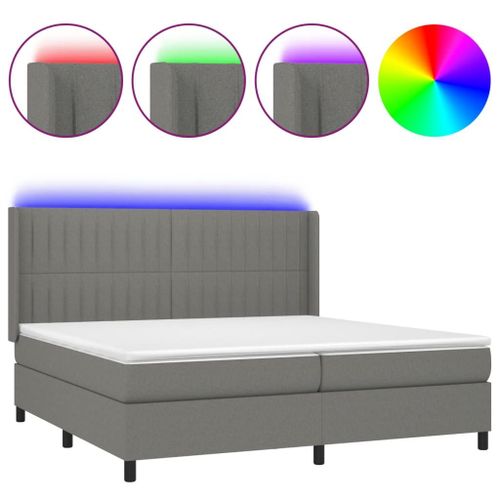 Vidaxl Sommier Tapissier Et Matelas Et Led Gris Foncé 200x200 Cm Tissu