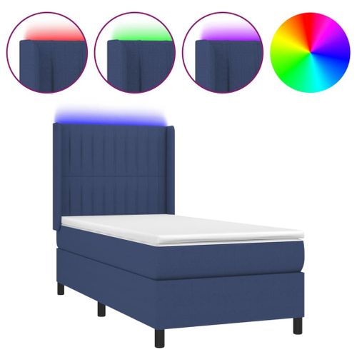 Vidaxl Sommier Tapissier Avec Matelas Et Led Bleu 80x200cm Tissu
