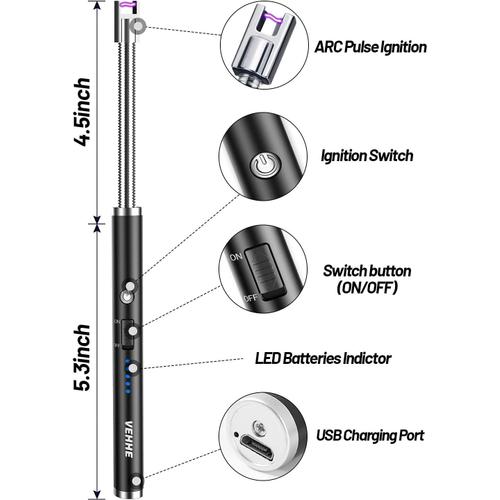 Allume Bougie , USB Rechargeable Arc Briquet avec Affichage de