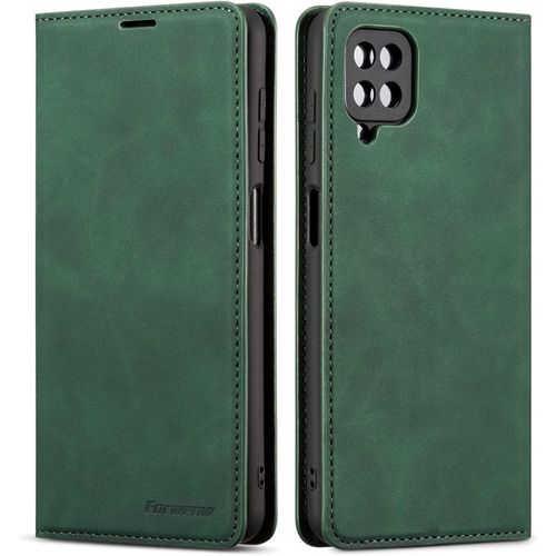 Coque Pour Samsung Galaxy A12 5g, Housse En Cuir Premium Pu Portefeuille Etui, [Fentes Pour Cartes] [Fermoir Magnetique] [Stand Fonction] Flip Coque Pour Samsung Galaxy A12 5g - Vert