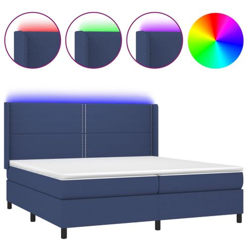 Vidaxl Sommier Tapissier Et Matelas Et Led Bleu 200x200 Cm Tissu