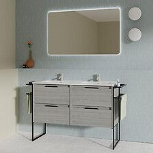 Meuble Salle De Bain Double Vasque En Bois Et M?Tal Keiko Largeur 120 Cm Gris Sabl?