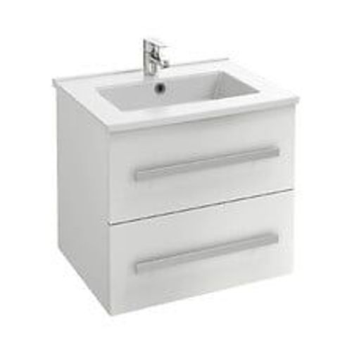 Meuble Simple Vasque Ola Up Pour Salle De Bain, 2 Tiroirs, Blanc, 58,5