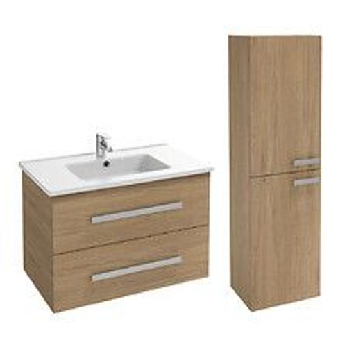 Meuble Simple Vasque Ola Up + Colonne De Salle De Bain, 2 Portes, 78,5 X 46,5 X 52, Chene
