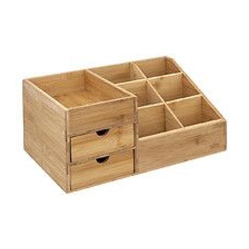 Organiseur De Salle De Bain Rangement Maquillage 2 Tiroirs Et 7 Compartiments En Bambou