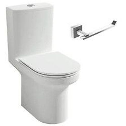 Pack Wc Au Sol Blanc Sans Bride Elite Avec Abattant Extraplat Fermeture Douce Avec Porte-Rouleau Moderne