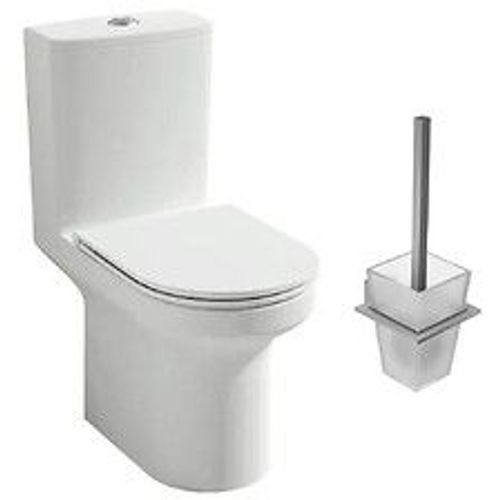 Pack Wc Au Sol Blanc Sans Bride Elite Avec Abattant Extraplat Fermeture Douce Avec Porte-Balai Moderne