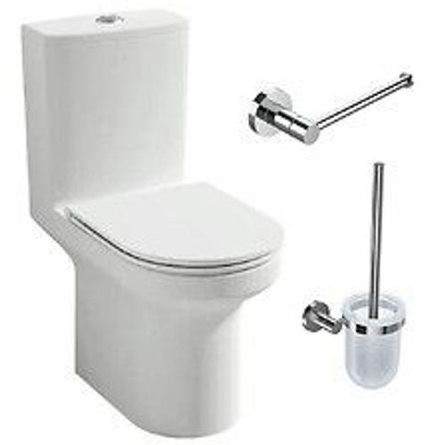 Pack Wc Au Sol Blanc Sans Bride Elite Avec Abattant Extraplat Fermeture Douce Avec Porte-Balai Et Porte-Rouleau Classique