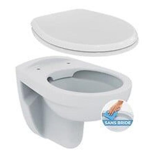 Porcher / Ideal Standard Pack WC suspendu sans bride + abattant Eurovit (PorcherRimless-lm)