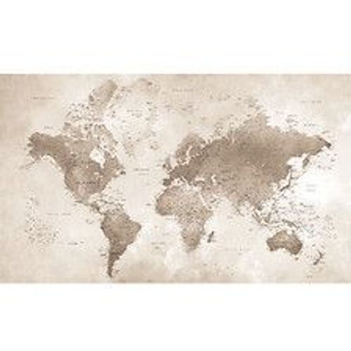 Papier peint panoramique intiss?, carte mappemonde rustique, couleur marron au style vintage, 250 cm X 150 cm