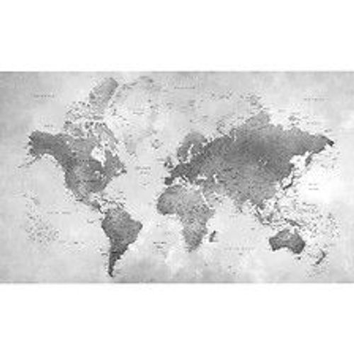 Papier peint panoramique intiss?, carte mappemonde rustique, couleur gris au style vintage, 250 cm X 150 cm