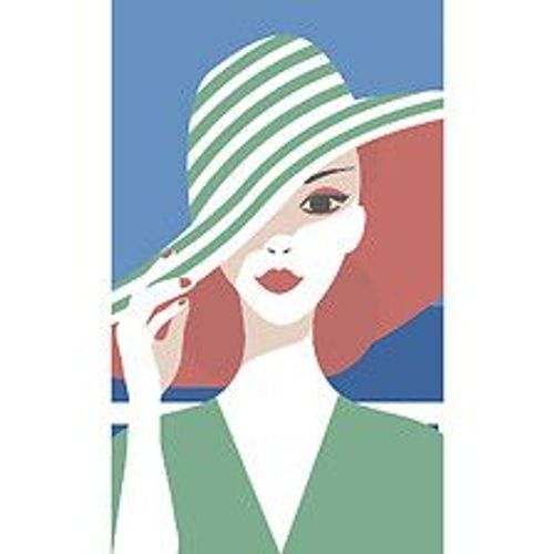 Papier peint panoramique intiss?, dessin d'une personne glamour, tenue et chapeau vert, avec un d?cor de ciel bleu, 250 cm X 150 cm