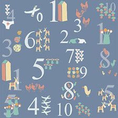 Papier peint panoramique intiss?, chiffres multicolores et ses animaux, apprendre ? compter dans une chambre d'enfant, fond bleu, 250 cm X 250 cm