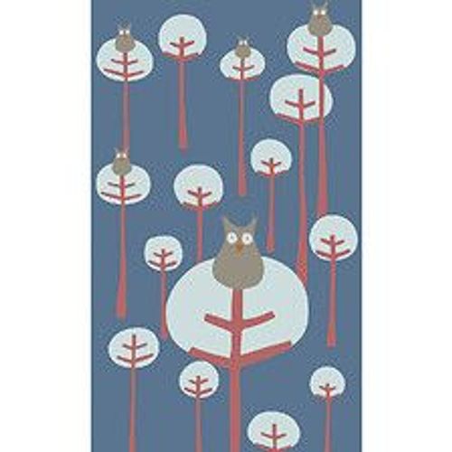 Papier peint panoramique intiss?, chambre d'enfant, illustration de la chouette dans la for?t perch? sur un arbre, fond bleu et rouge, 250 cm X 150 cm